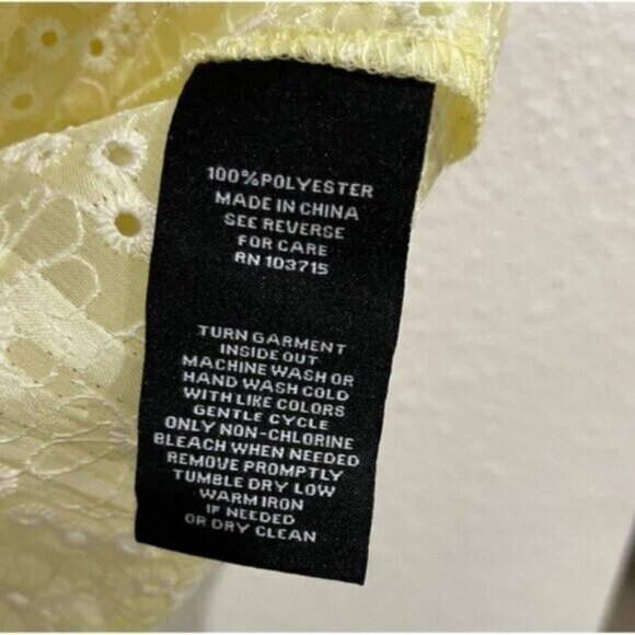 Nanette Lepore Embroidered Floral Dainty Yellow Button Top Puff Sleeve Boho - Picture 6 of 7